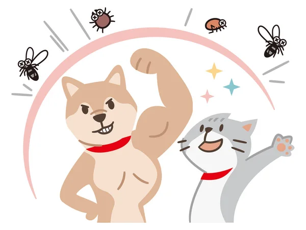 白い背景に害虫を撃退犬や猫のイラスト — ストックベクタ