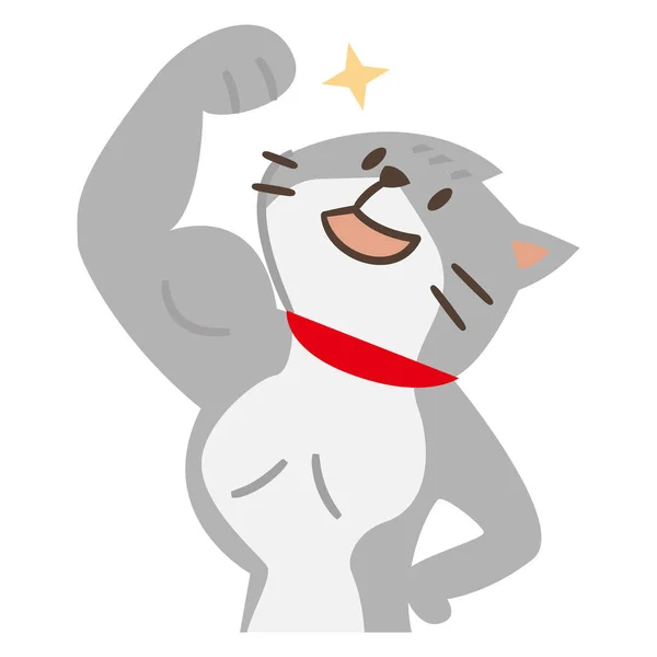 Ilustração Gato Alegre Musculoso Fundo Branco —  Vetores de Stock