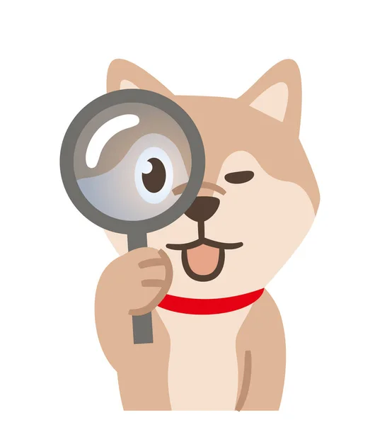 Illustration Dog Peeking Magnifying Glass White Background — Stock Vector