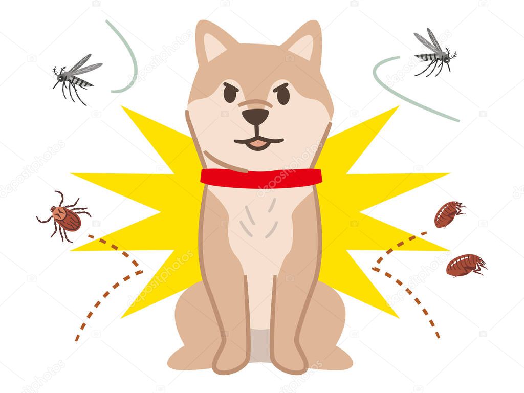 Illustration of a dog repelling pests on a white background