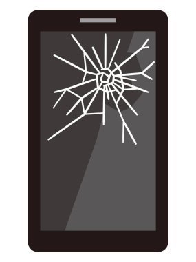 Beyaz arka planda çatlak ekranlı bir cep telefonu tasviri