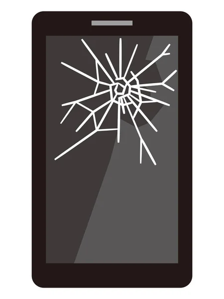 Illustration Mobiltelefon Med Sprucken Skärm Vit Bakgrund — Stock vektor