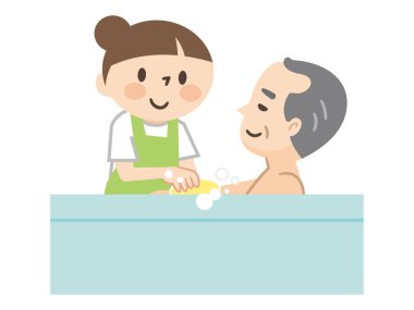 Hemşire kadrosu yaşlılara banyo yaptırıyor.