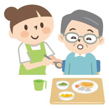 Nursing staff helping the elderly with meals clipart