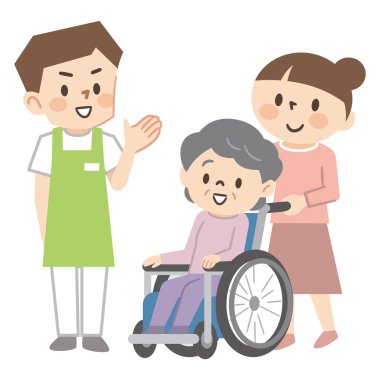 Tekerlekli sandalyeli yaşlı kadın ve genç bakıcı