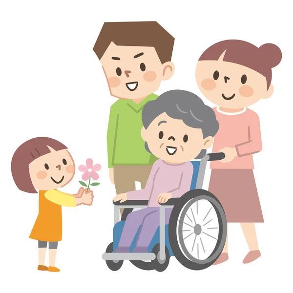 Tekerlekli Sandalyedeki Yaşlı Kadın Ailesi — Stok Vektör