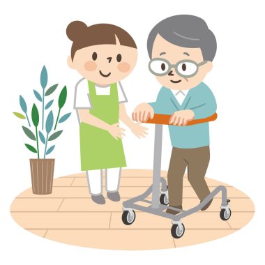 Kıdemli adam bir aylakla rehabilitasyon eğitimi alıyor.