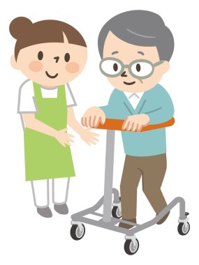 Kıdemli adam bir aylakla rehabilitasyon eğitimi alıyor.