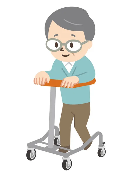 Hombre Mayor Caminando Con Caminante — Vector de stock