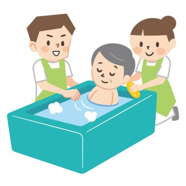 Nursing staff assisting the elderly bathing clipart