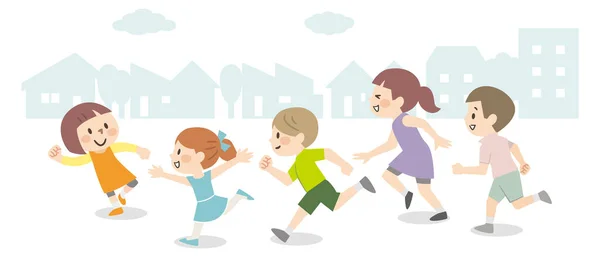 Ilustración Niños Corriendo Bien — Vector de stock