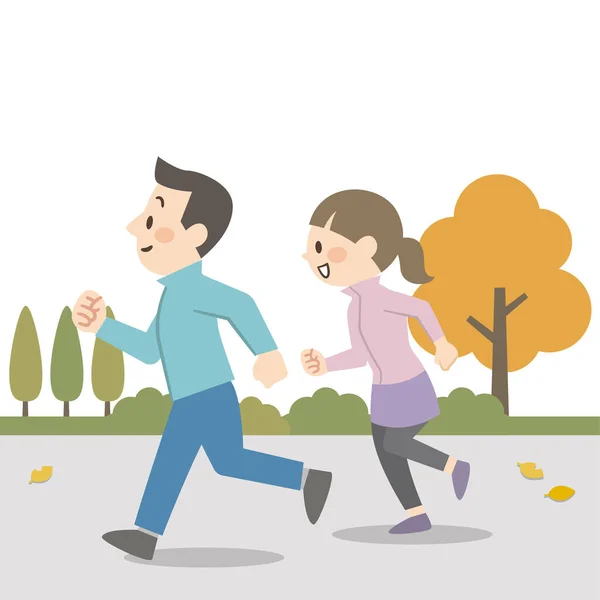 一对年轻夫妇慢跑的例子 — 图库矢量图片