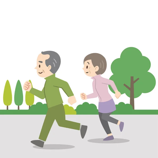 Ilustración Una Pareja Ancianos Corriendo — Vector de stock