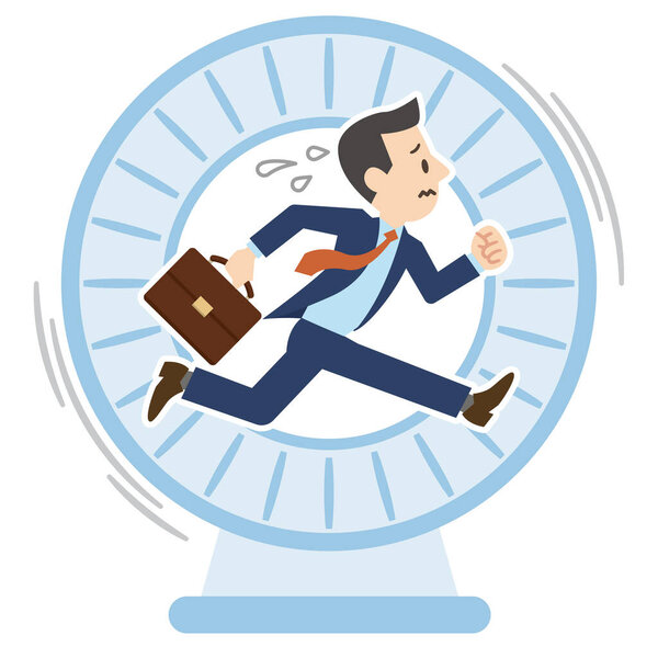 Иллюстрация бизнесмена, который продолжает работать и перегружен работой