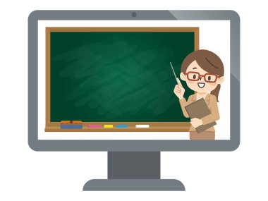 Kadın öğretmen çevrimiçi ders veriyor.