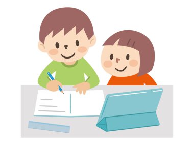 Erkekler çevrimiçi ders alıyor ve kızlar araştırma yapıyor.