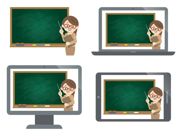 Lehrerin Gibt Online Unterricht — Stockvektor