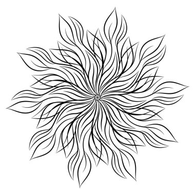 Mandala. Beyaz arka plan üzerinde izole yuvarlak çiçek süsleme. Siyah ve beyaz anahat vektör çizim davetiye, tebrik kartları, T-shirt üzerine baskı ve diğer öğeler için.