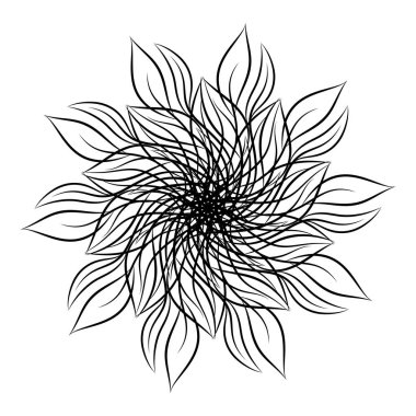 Mandala. Beyaz arka plan üzerinde izole yuvarlak çiçek süs tasarım öğesi. Siyah ve beyaz anahat vektör çizim davetiye, tebrik kartları, T-shirt üzerine baskı ve diğer öğeler için.