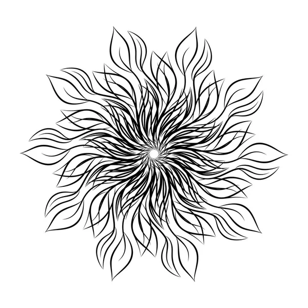 Mandala. Beyaz arka plan üzerinde izole yuvarlak çiçek süsleme. Siyah ve beyaz anahat vektör çizim davetiye, tebrik kartları, T-shirt üzerine baskı ve diğer öğeler için.