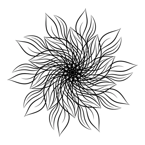 Mandala. Beyaz arka plan üzerinde izole yuvarlak çiçek süs tasarım öğesi. Siyah ve beyaz anahat vektör çizim davetiye, tebrik kartları, T-shirt üzerine baskı ve diğer öğeler için.
