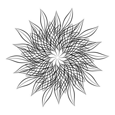 Mandala. Beyaz arka plan üzerinde izole yuvarlak çiçek süs tasarım öğesi. Vektör çizim davetiye, tebrik kartları için anahat, T-shirt ve diğer öğeleri Yazdır.