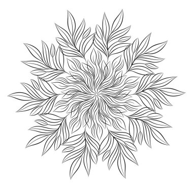 Mandala. Beyaz arka plan üzerinde izole yuvarlak çiçek süsleme. Siyah ve beyaz anahat vektör çizim davetiye, tebrik kartları, T-shirt üzerine baskı ve diğer öğeler için.