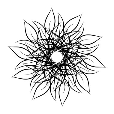 Mandala. Beyaz arka plan üzerinde izole yuvarlak çiçek süs tasarım öğesi. Siyah ve beyaz anahat vektör çizim davetiye, tebrik kartları, T-shirt üzerine baskı ve diğer öğeler için.