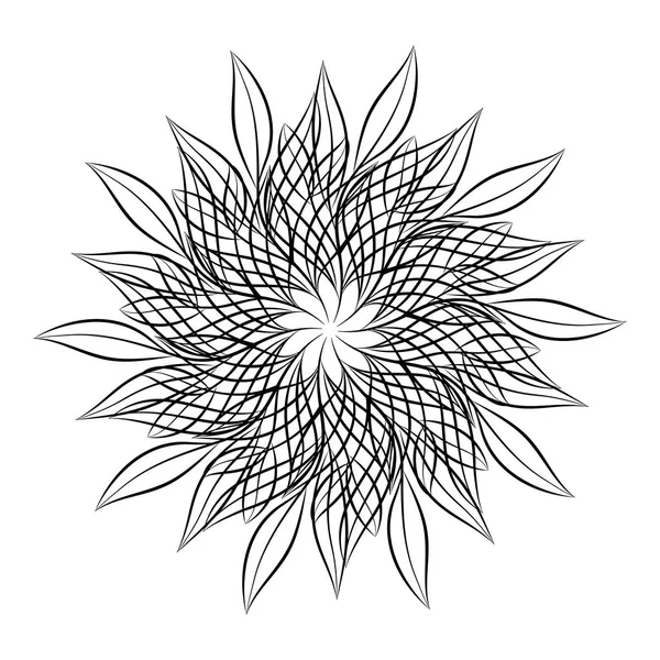 Mandala. Beyaz arka plan üzerinde izole yuvarlak çiçek süs tasarım öğesi. Vektör çizim davetiye, tebrik kartları için anahat, T-shirt ve diğer öğeleri Yazdır.