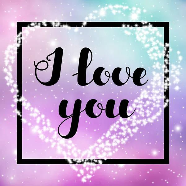 Hand geschreven belettering "I love you" op spase achtergrond voor posters, banners, flyers, stickers, kaarten voor Valentijnsdag en meer. Vectorillustratie. Eps10. — Stockvector