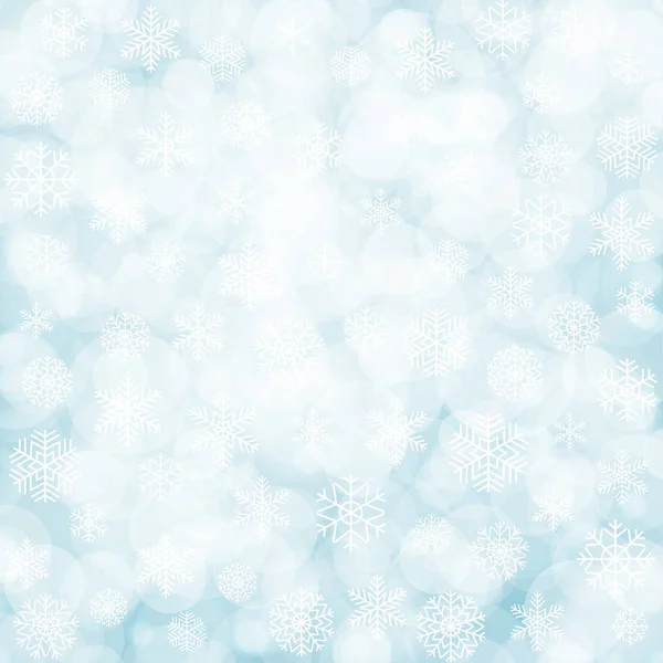 Abstract mooie wazig bokeh achtergrond met sneeuwvlokken op blauwe achtergrond. Vectorillustratie voor Kerstmis en Nieuwjaar ontwerp. Eps10. — Stockvector