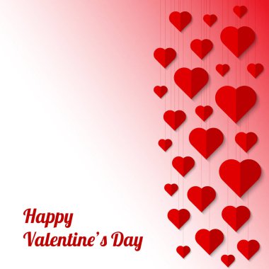 Arka plan ile kesilmiş kağıt kalpler. Sevgililer günü tebrik kartı için vektör çizim.