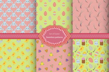 Geleneksel paskalya sembolleri olan paskalya aralıksız desenler, duvar kâğıdı, web sayfası arkaplan ve daha fazlası..