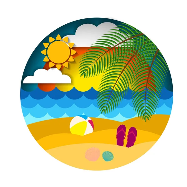 Sommerlandschaft, Sommerstrand. Vektor-Illustration isoliert auf weißem Hintergrund für Werbebanner, Flyer, Poster, Flugblätter und mehr. — Stockvektor