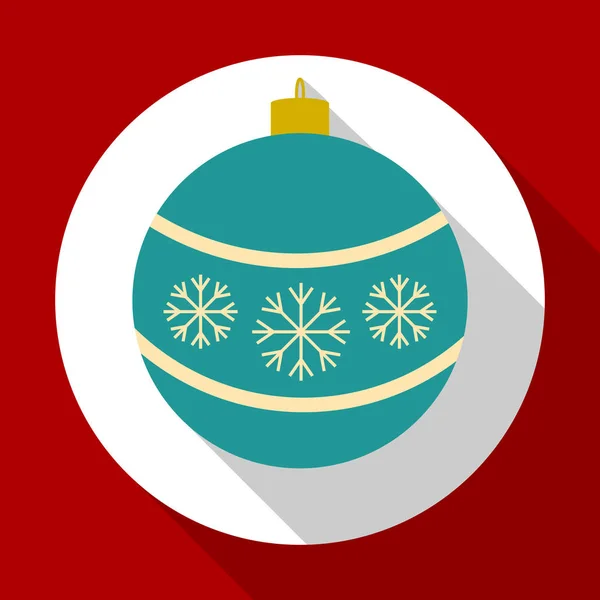 Christmas bell blauw kleur op rode achtergrond met lange schaduw. Vectorillustratie voor Kerstmis en Nieuwjaar kaart. Platte ontwerp. Eps10. — Stockvector