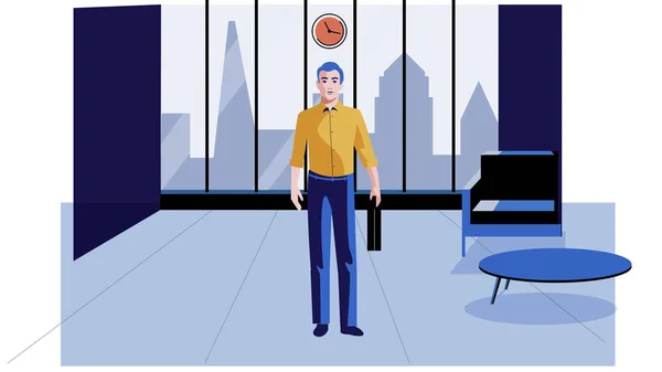 Un homme seul dans une illustration vectorielle de bureau moderne — Image vectorielle