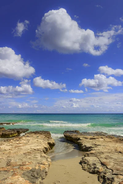 Summmer Plaży Samotną Wybrzeża Salento Charakteryzuje Małe Piaszczyste Zatoczki Wydmy — Zdjęcie stockowe