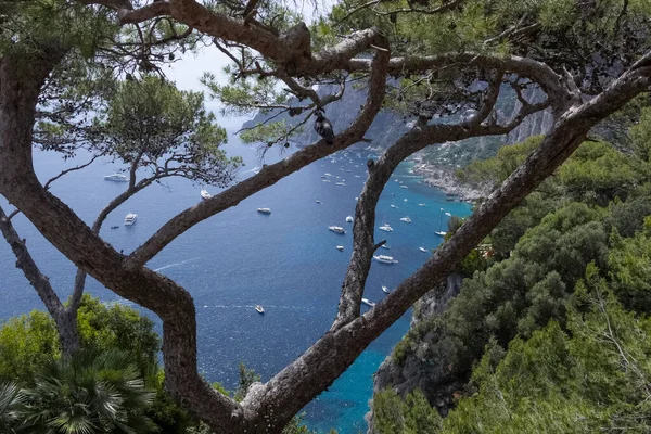 イタリア カプリ島のマリーナ ピッコラとティレニア海のパノラマビュー — ストック写真