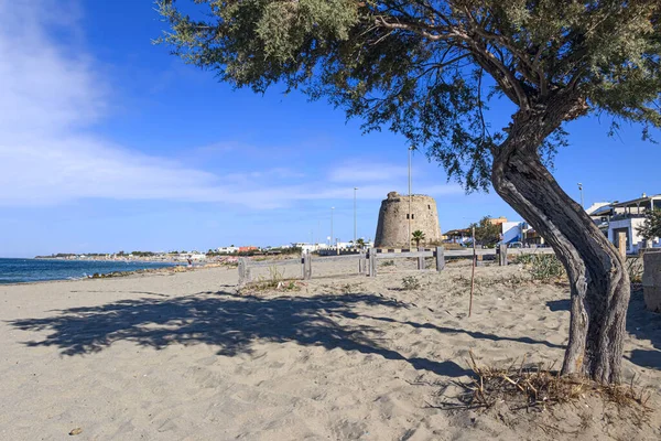 Torre Mozza Sahili Salento Apulia Talya Harap Olmuş Gözetleme Kulesi — Stok fotoğraf