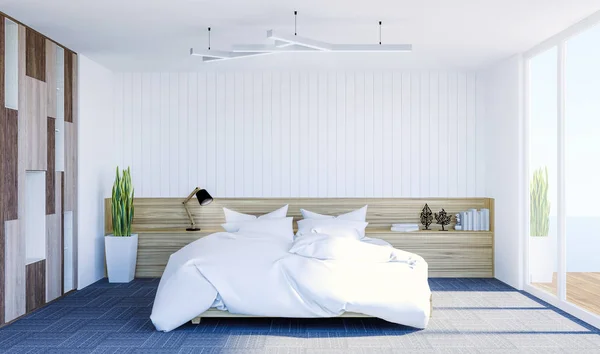 Intérieur Moderne Blanc Chambre Coucher Contemporaine Avec Espace Copie Sur — Photo