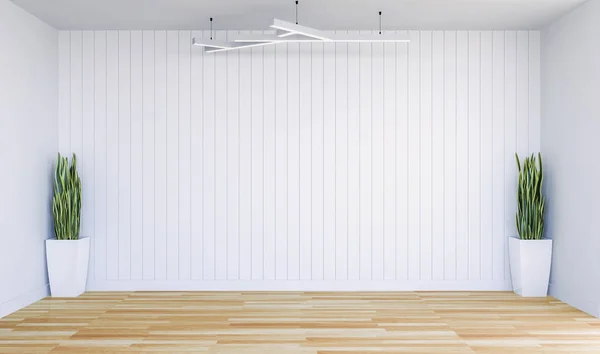 空に白い壁パネルと装飾的な植物が付いている現代部屋 レンダリング — ストック写真