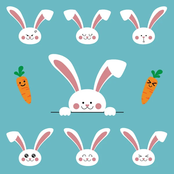 可爱卡通兔子字 Emoji 表情集 矢量插图 — 图库矢量图片