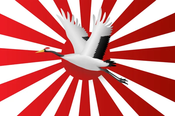 Grue Japonaise Flottant Sur Drapeau Marine Japonaise Rouge Levant Fond — Image vectorielle