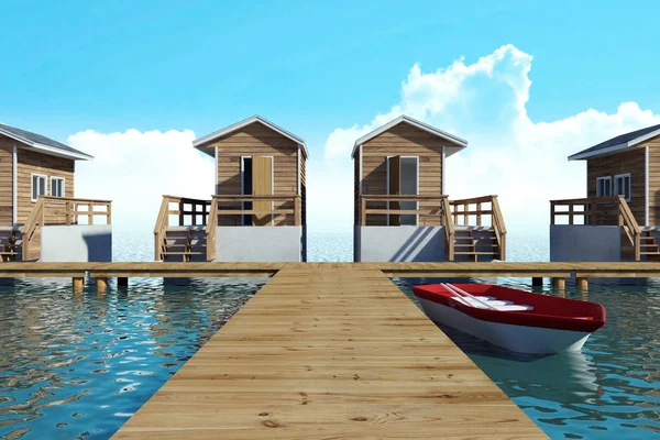 Modern Bungalow Resort Tatil Tekne Için Aşırı Render — Stok fotoğraf