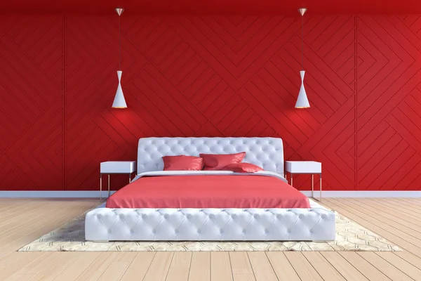 Modern Contemporary Bedroom Interior Red White Color Rendering — Stock Photo, Image