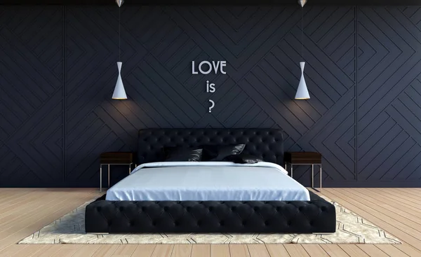 Moderne Slaapkamer Interieur Valentine Themakleur Met Tekst Muur Rendering — Stockfoto