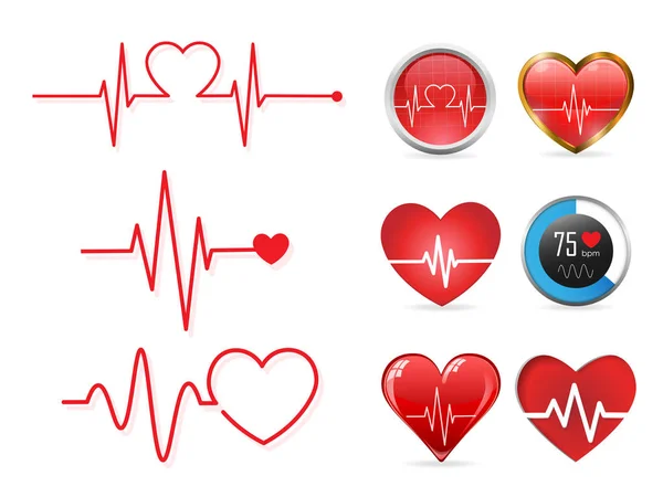 Szívverés Ikon Készlet Ekg Szív Ritmus Fogalma Vektoros Illusztráció — Stock Vector