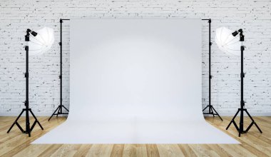 Fotoğraf stüdyo aydınlatma beyaz zemin ile kurmak 3d render