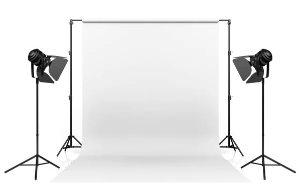 Photo Studio Lighting Set White Backdrop White Background Rendering — Stock Photo, Image