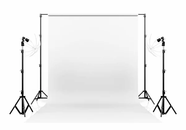 Photo Studio Lighting Set White Backdrop White Background Rendering — Stock Photo, Image